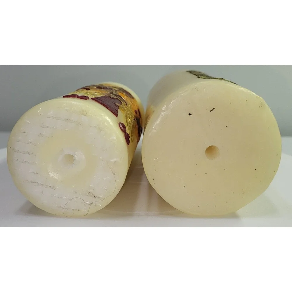 Vintage Religious Pillar Candles Sacred Heart Jesus Cross 2006 Cream Set of 2
